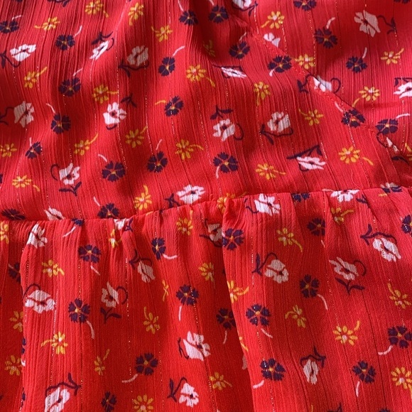 Madewell Red Tiered-Sleeve Peplum Top in Metallic Prairie Posies - Picture 9 of 17